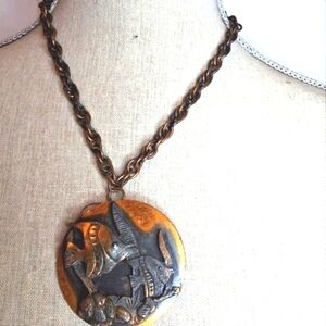 Rare Unsigned 40- 50s Rebajes Sculptural Fish Pendant Necklace